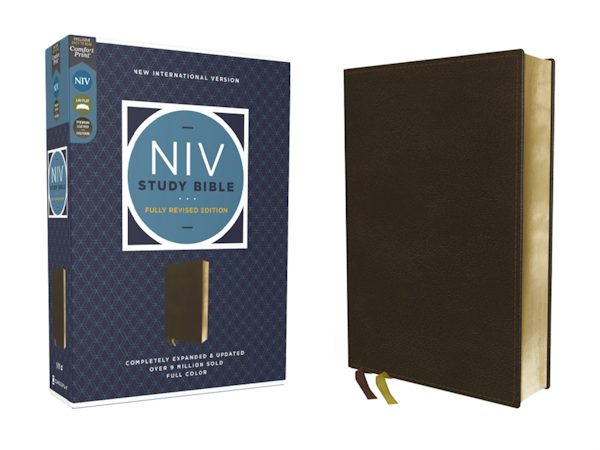 Cover image for NIV Study Bible, Fully Revised Edition (Study Deeply. Believe Wholeheartedly.), Genuine Leather, Calfskin, Brown, Red Letter, Comfort Print, isbn: 9780310465805
