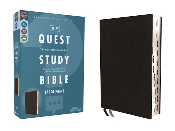Cover image for Niv, Quest Study Bible, Large Print, Bonded Leather, Black, Thumb Indexed, Comfort Print, isbn: 9780310465829
