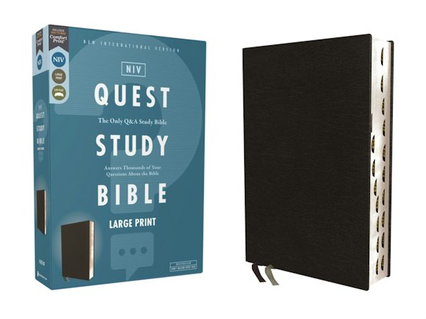 Cover image for Niv, Quest Study Bible, Large Print, Bonded Leather, Black, Thumb Indexed, Comfort Print, isbn: 9780310465829