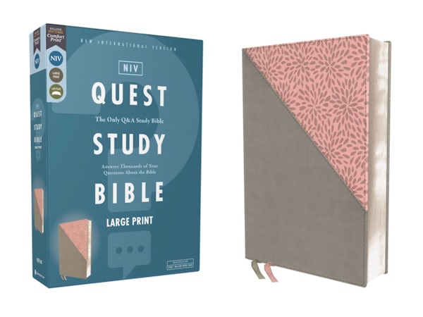 Cover image for Niv, Quest Study Bible, Large Print, Leathersoft, Gray/Pink, Comfort Print, isbn: 9780310465836