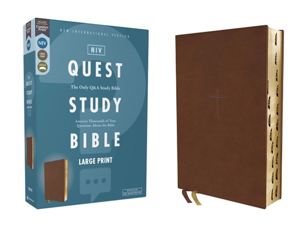 Cover image for Niv, Quest Study Bible, Large Print, Leathersoft, Brown, Thumb Indexed, Comfort Print, isbn: 9780310465867
