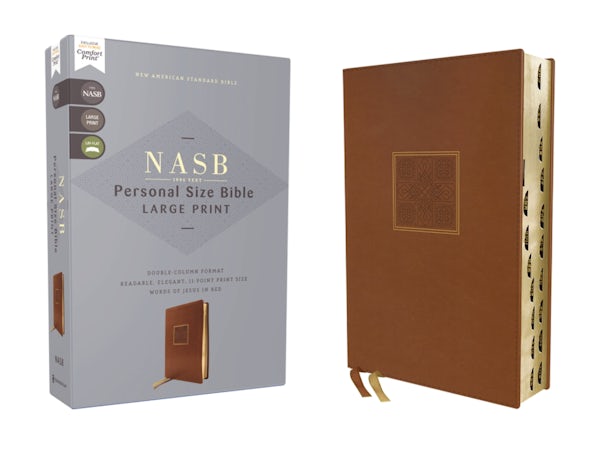 Cover image for Nasb, Personal Size Bible, Large Print, Leathersoft, Brown, Red Letter, 1995 Text, Thumb Indexed, Comfort Print, isbn: 9780310465973