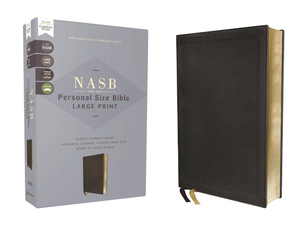 Cover image for Nasb, Personal Size Bible, Large Print, Genuine Leather, Calfskin, Black, Red Letter, 1995 Text, Comfort Print, isbn: 9780310465980