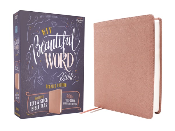 Cover image for Niv, Beautiful Word Bible, Updated Edition, Peel/Stick Bible Tabs, Leathersoft, Pink, Red Letter, Comfort Print, isbn: 9780310466062
