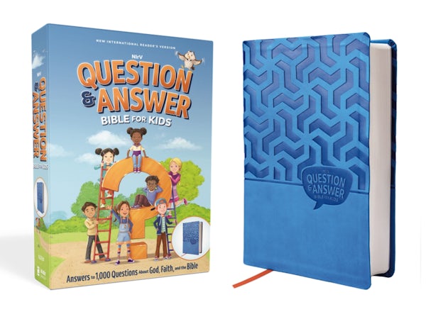 Cover image for Nirv, Question and Answer Bible for Kids, Leathersoft, Blue, Comfort Print, isbn: 9780310466918