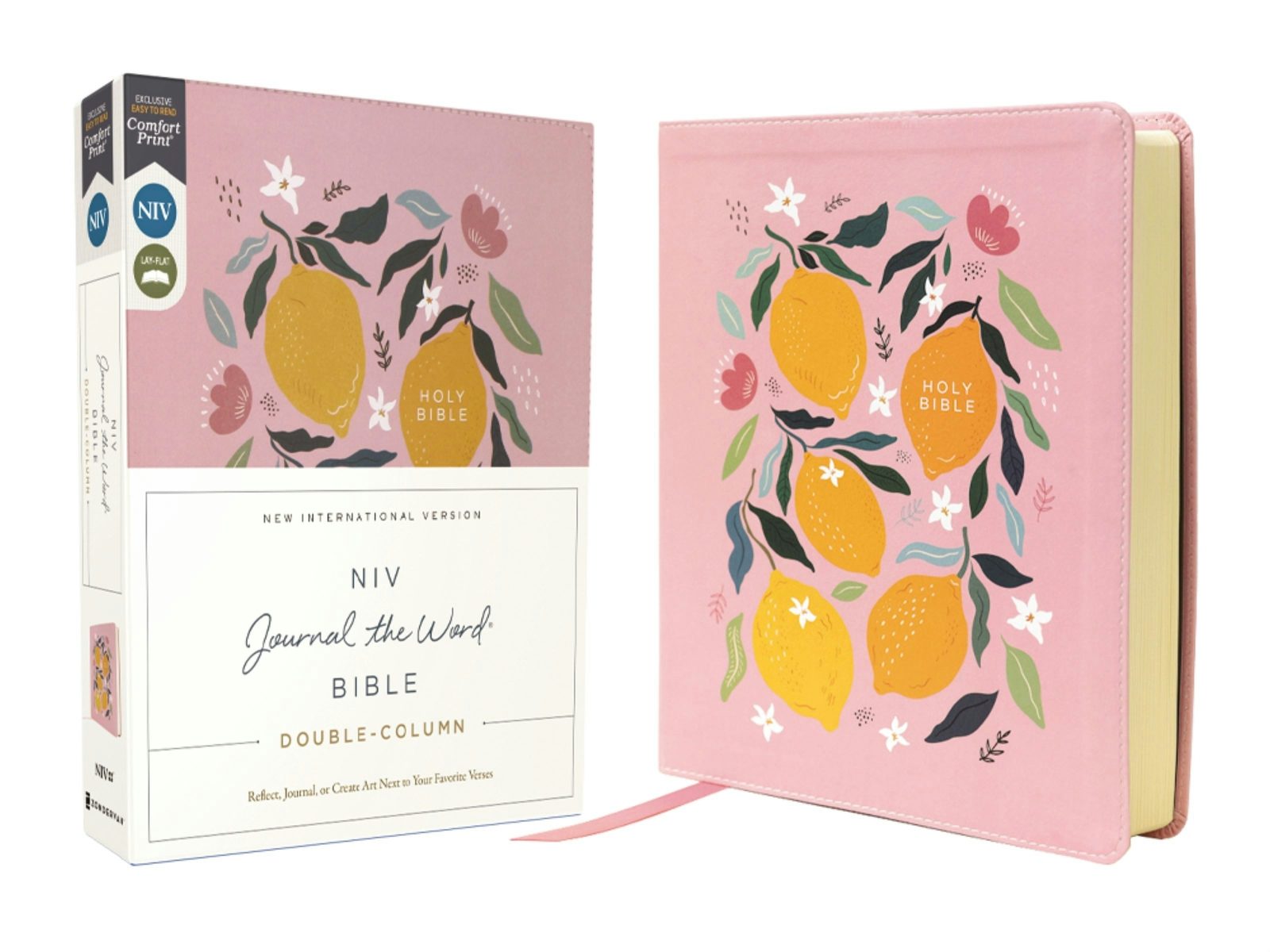 Cover image for Niv, Journal the Word Bible (Perfect for Note-Taking), Double-Column, Leathersoft, Pink, Red Letter, Comfort Print, isbn: 9780310467359