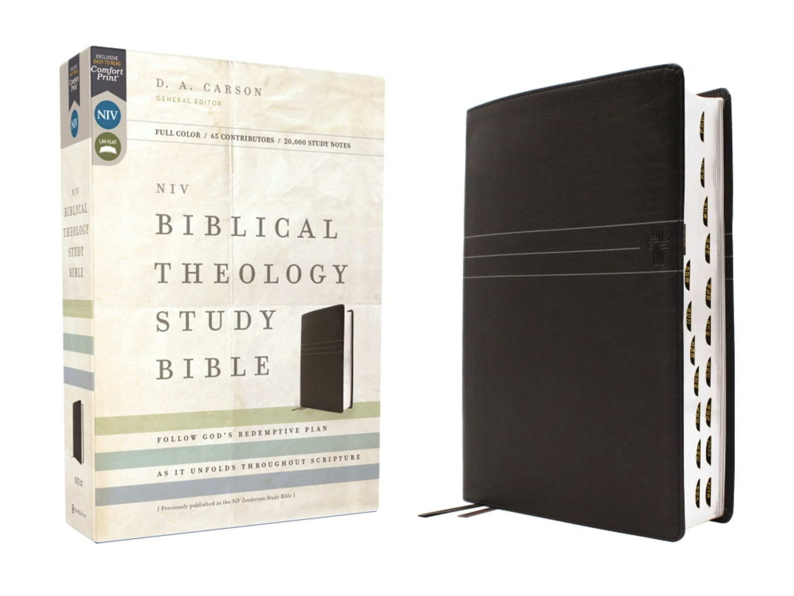 Cover image for Niv, Biblical Theology Study Bible (Trace the Themes of Scripture), Leathersoft, Black, Thumb Indexed, Comfort Print, isbn: 9780310467557