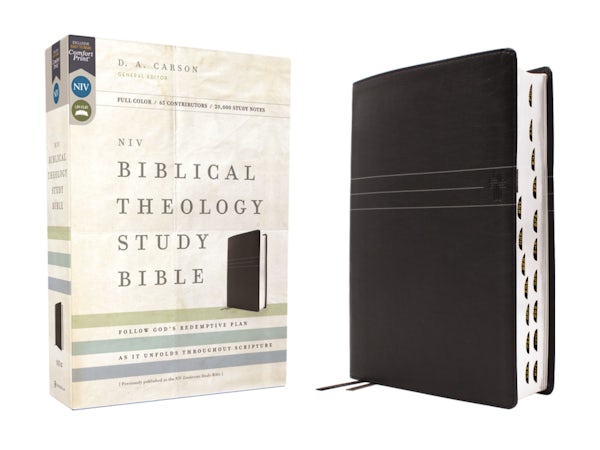Cover image for Niv, Biblical Theology Study Bible (Trace the Themes of Scripture), Leathersoft, Black, Thumb Indexed, Comfort Print, isbn: 9780310467557