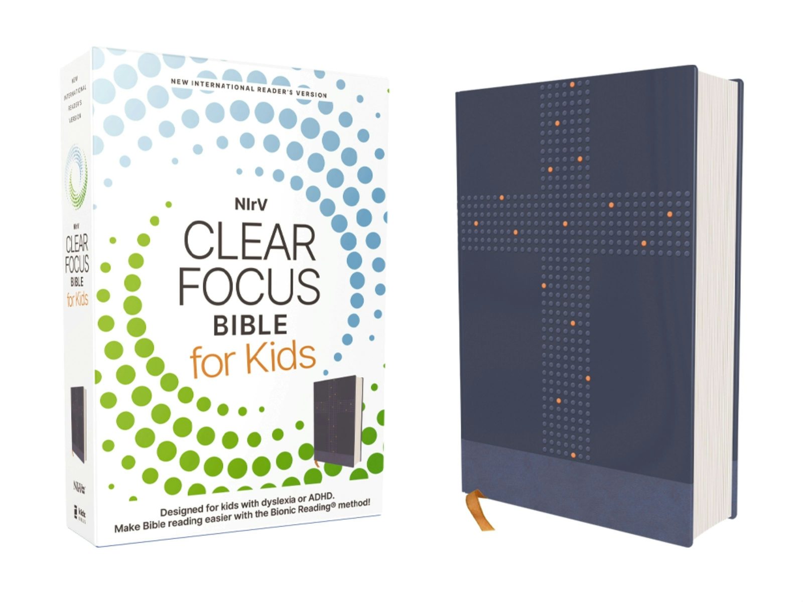 Cover image for Nirv, Clear Focus Bible for Kids (Help Kids with ADHD or Dyslexia Read with Confidence), Leathersoft, Blue, isbn: 9780310467588
