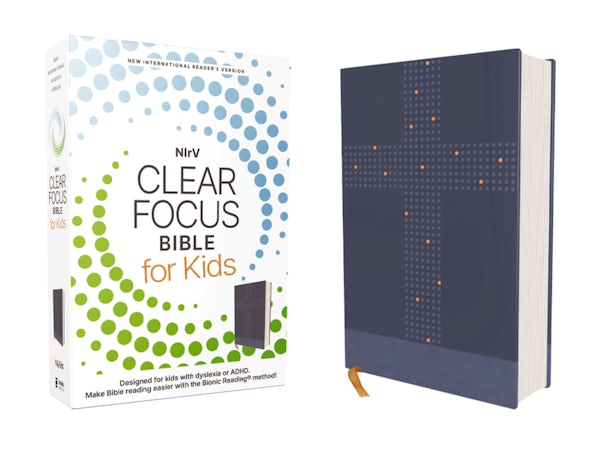 Cover image for Nirv, Clear Focus Bible for Kids (Help Kids with ADHD or Dyslexia Read with Confidence), Leathersoft, Blue, isbn: 9780310467588