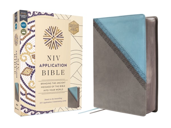 Cover image for NIV Application Bible, Leathersoft, Teal/Grey, Red Letter, Comfort Print, isbn: 9780310467717