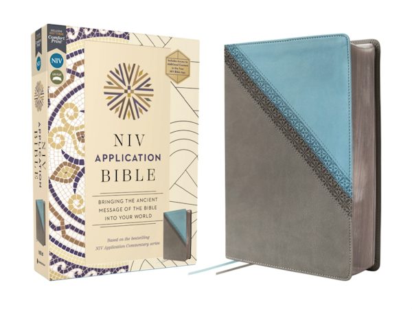 Cover image for NIV Application Bible, Leathersoft, Teal/Grey, Red Letter, Comfort Print, isbn: 9780310467717