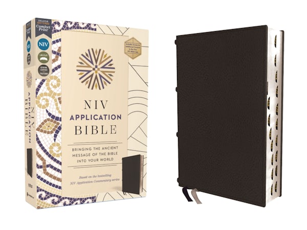 Cover image for NIV Application Bible, Genuine Leather, Calfskin, Black, Red Letter, Thumb Indexed, Comfort Print, isbn: 9780310467755