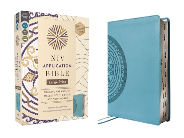 Cover image for NIV Application Bible, Large Print, Leathersoft, Teal, Red Letter, Thumb Indexed, Comfort Print, isbn: 9780310467779
