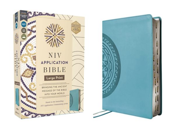 Cover image for NIV Application Bible, Large Print, Leathersoft, Teal, Red Letter, Thumb Indexed, Comfort Print, isbn: 9780310467779