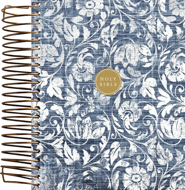 Cover image for Niv, Journal the Word Bible, Spiral-Bound Edition, Double-Column, Hardcover Spiral, Blue Floral, Red Letter, Comfort Print, isbn: 9780310469988