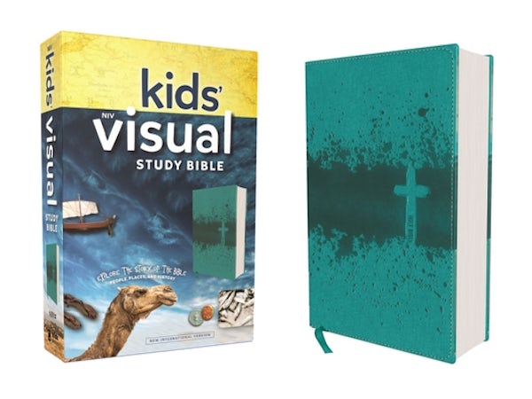 Cover image for Niv, Kids' Visual Study Bible, Leathersoft, Teal, Full Color Interior, isbn: 9780310758426