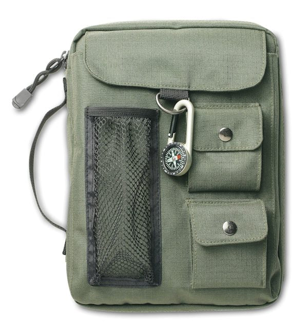 Cover image for Compass Bible Cover, Zippered, with Handle, Nylon, Green, Medium, isbn: 9780310806608