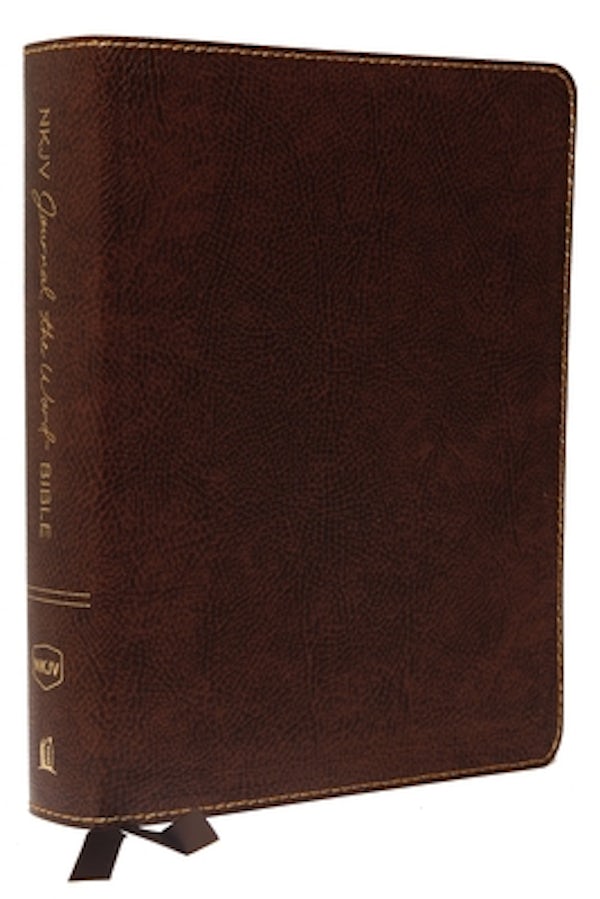 Cover image for NKJV, Journal the Word Bible, Large Print, Bonded Leather, Brown, Red Letter Edition, isbn: 9780718090890