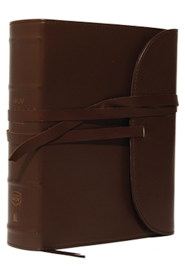 Cover image for NKJV, Journal the Word Bible, Large Print, Premium Leather, Brown, Red Letter Edition, isbn: 9780718090920