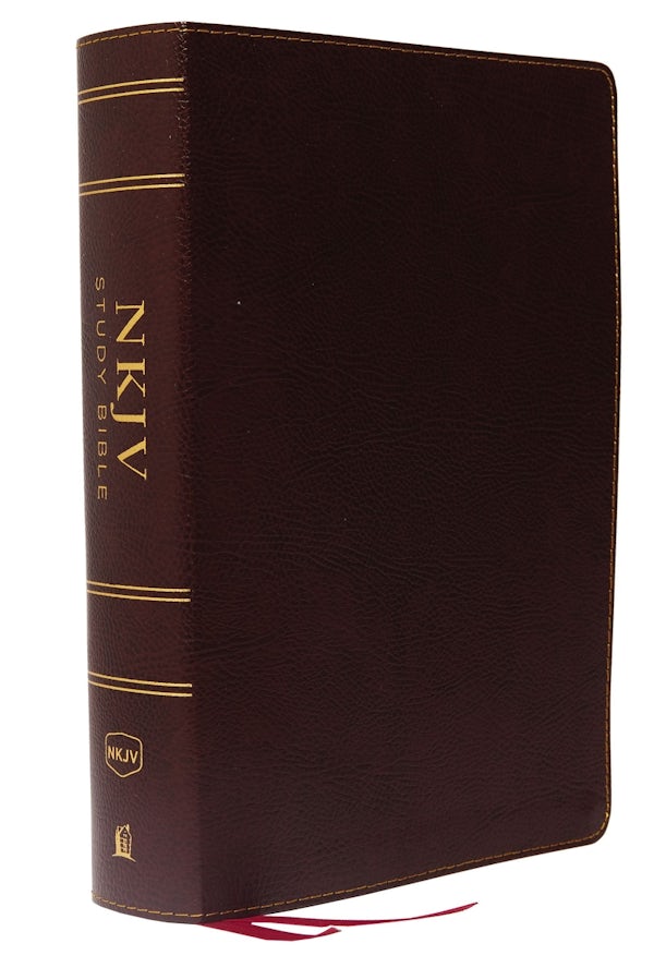 Cover image for NKJV Study Bible, Bonded Leather, Burgundy, Full-Color, Thumb Indexed, Comfort Print, isbn: 9780785220671