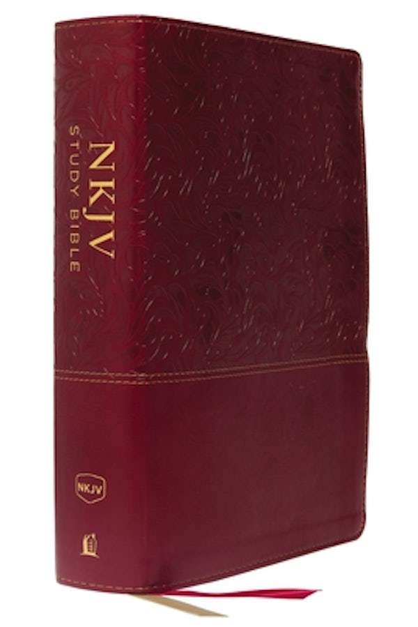 Cover image for NKJV Study Bible, Imitation Leather, Red, Full-Color, Red Letter Edition, Indexed, Comfort Print, isbn: 9780785220695
