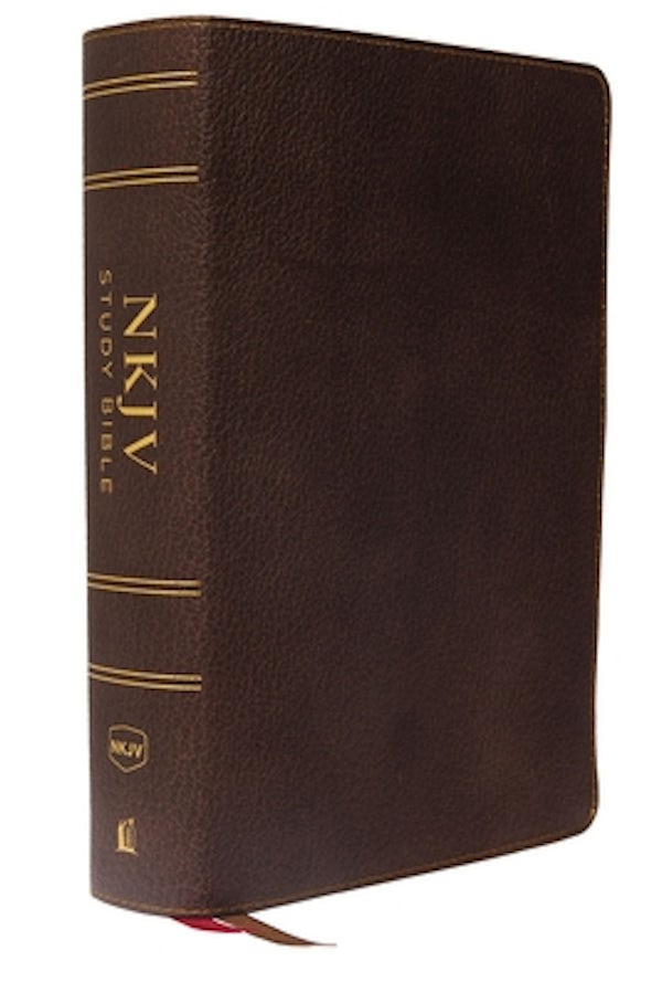 Cover image for NKJV Study Bible, Premium Calfskin Leather, Brown, Full-Color, Red Letter Edition, Comfort Print, isbn: 9780785220701