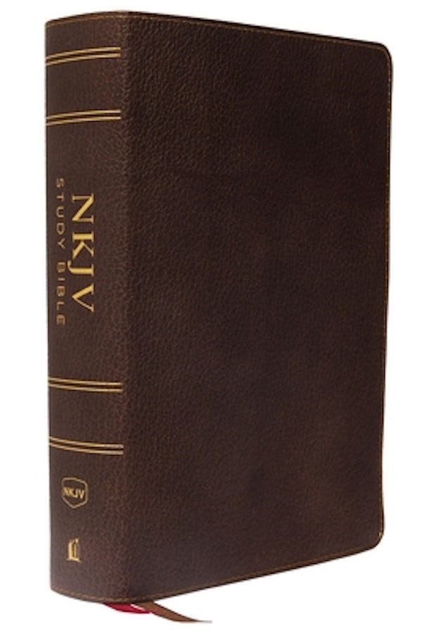 Cover image for NKJV Study Bible, Premium Calfskin Leather, Brown, Full-Color, Red Letter Edition, Indexed, Comfort Print, isbn: 9780785220718
