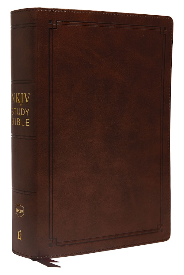 Cover image for NKJV Study Bible, Imitation Leather, Brown, Red Letter Edition, Indexed, Comfort Print, isbn: 9780785223702