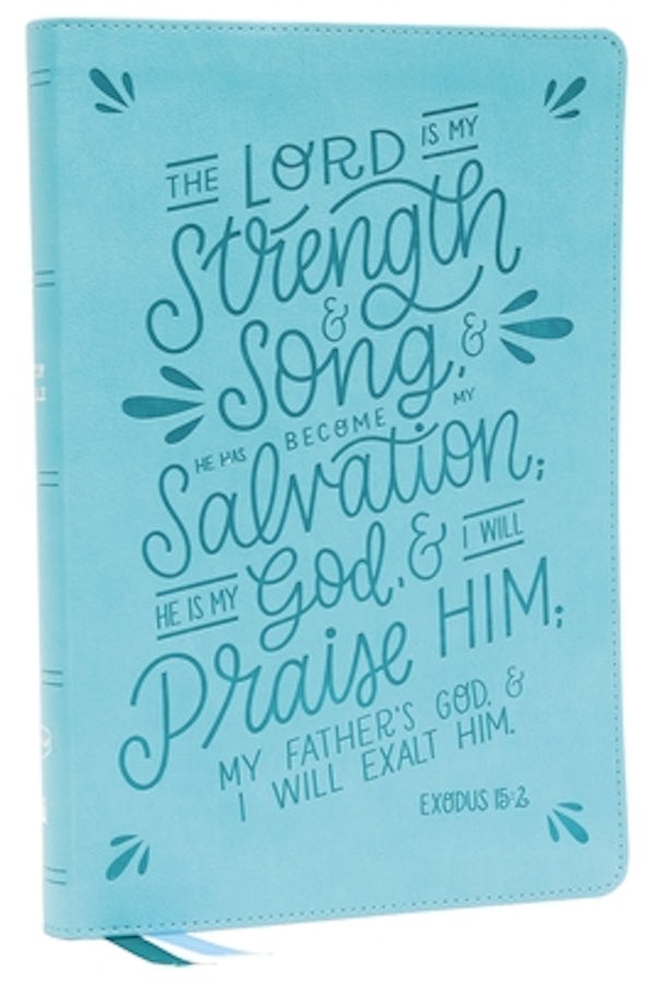 Cover image for Nkjv, Thinline Bible, Verse Art Cover Collection, Leathersoft, Teal, Red Letter, Comfort Print, isbn: 9780785242215