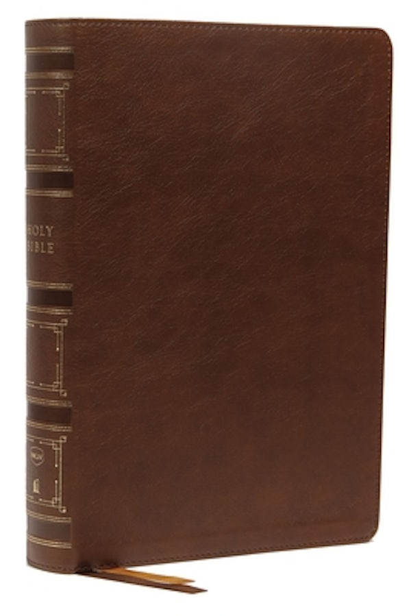 Cover image for Nkjv, Single-Column Wide-Margin Reference Bible, Leathersoft, Brown, Red Letter, Comfort Print, isbn: 9780785248637