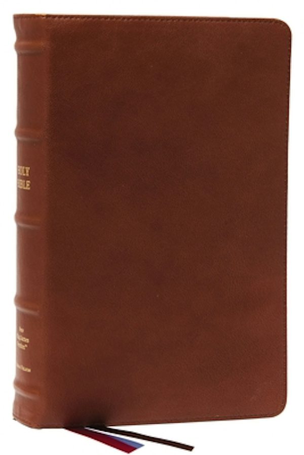 Cover image for Nkjv, End-Of-Verse Reference Bible, Personal Size Large Print, Premium Goatskin Leather, Brown, Premier Collection, Red Letter, Comfort Print, isbn: 9780785258292