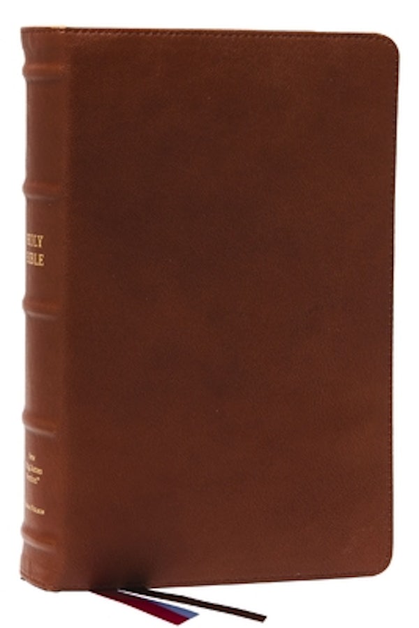 Cover image for Nkjv, End-Of-Verse Reference Bible, Personal Size Large Print, Premium Goatskin Leather, Brown, Premier Collection, Red Letter, Thumb Indexed, Comfort Print, isbn: 9780785258315