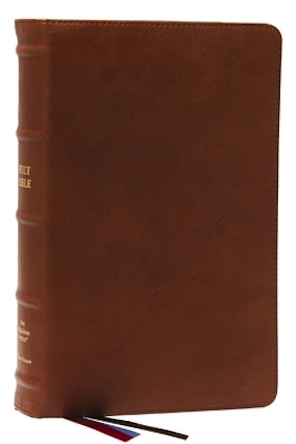 Cover image for Nkjv, End-Of-Verse Reference Bible, Personal Size Large Print, Premium Goatskin Leather, Brown, Premier Collection, Red Letter, Thumb Indexed, Comfort Print, isbn: 9780785258315