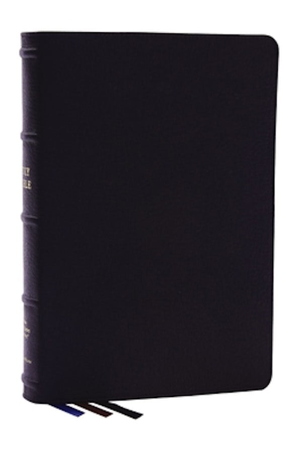Cover image for Nkjv, Large Print Thinline Reference Bible, Blue Letter, MacLaren Series, Genuine Leather, Black, Comfort Print, isbn: 9780785297932