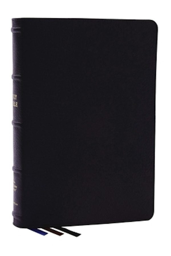 Cover image for Nkjv, Large Print Thinline Reference Bible, Blue Letter, MacLaren Series, Genuine Leather, Black, Thumb Indexed, Comfort Print, isbn: 9780785297970