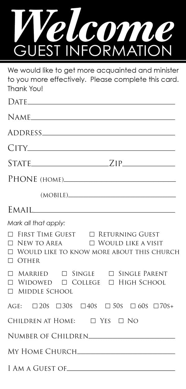 Cover image for Guest Information Card - Welcome (Package of 50), isbn: 9780805487381