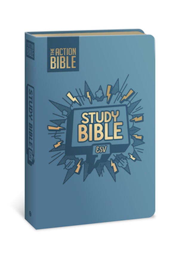 Cover image for The Action Bible Study Bible Esv, Leathersoft, Blue, Full Color, isbn: 9780830787449
