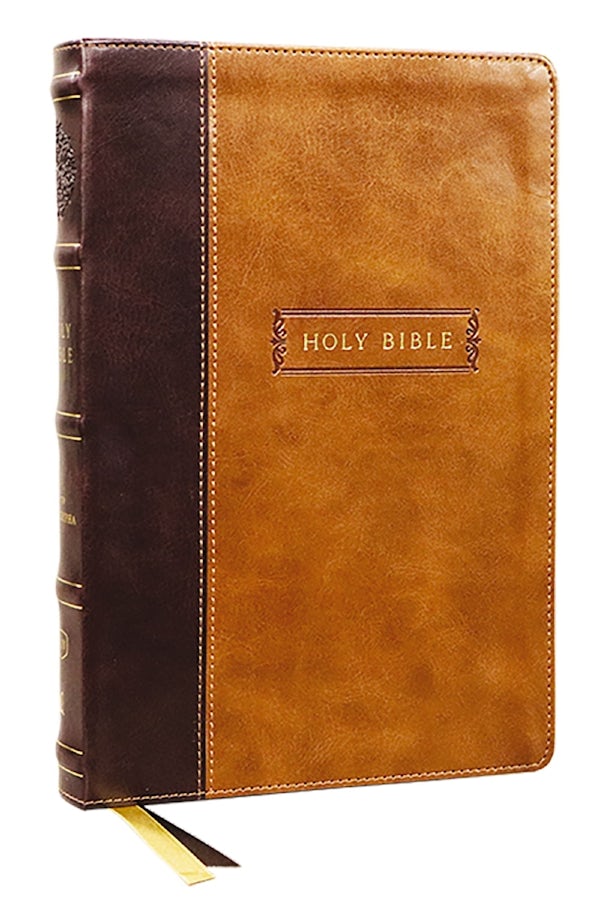 Cover image for KJV Holy Bible with Apocrypha and 73,000 Center-Column Cross References, Brown Leathersoft, Red Letter, Comfort Print: King James Version, isbn: 9781400332038