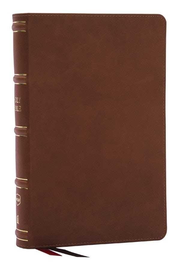 Cover image for Nkjv, Single-Column Reference Bible, Verse-By-Verse, Brown Genuine Leather, Red Letter, Comfort Print (Thumb Indexed), isbn: 9781400335275