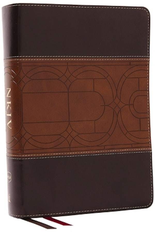 Cover image for NKJV Study Bible, Leathersoft, Brown, Full-Color, Thumb Indexed, Comfort Print, isbn: 9781400335350