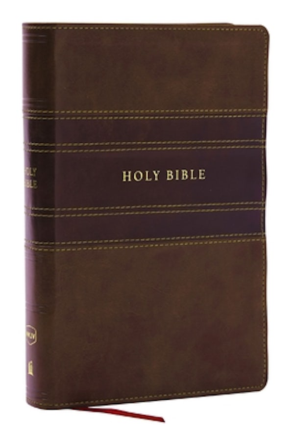 Cover image for NKJV Personal Size Large Print Bible with 43,000 Cross References, Brown Leathersoft, Red Letter, Comfort Print (Thumb Indexed), isbn: 9781400335428