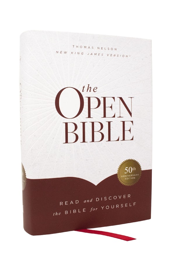 Cover image for The Open Bible: Read and Discover the Bible for Yourself (Nkjv, Hardcover, Red Letter, Comfort Print), isbn: 9781400343980
