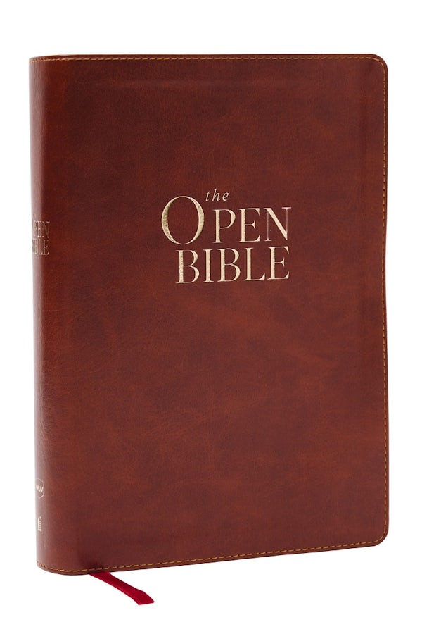 Cover image for The Open Bible: Read and Discover the Bible for Yourself (NKJV Brown Leathersoft, Red Letter, Comfort Print), isbn: 9781400344086