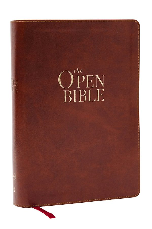 Cover image for The Open Bible: Read and Discover the Bible for Yourself (NKJV Brown Leathersoft, Red Letter, Comfort Print), isbn: 9781400344086