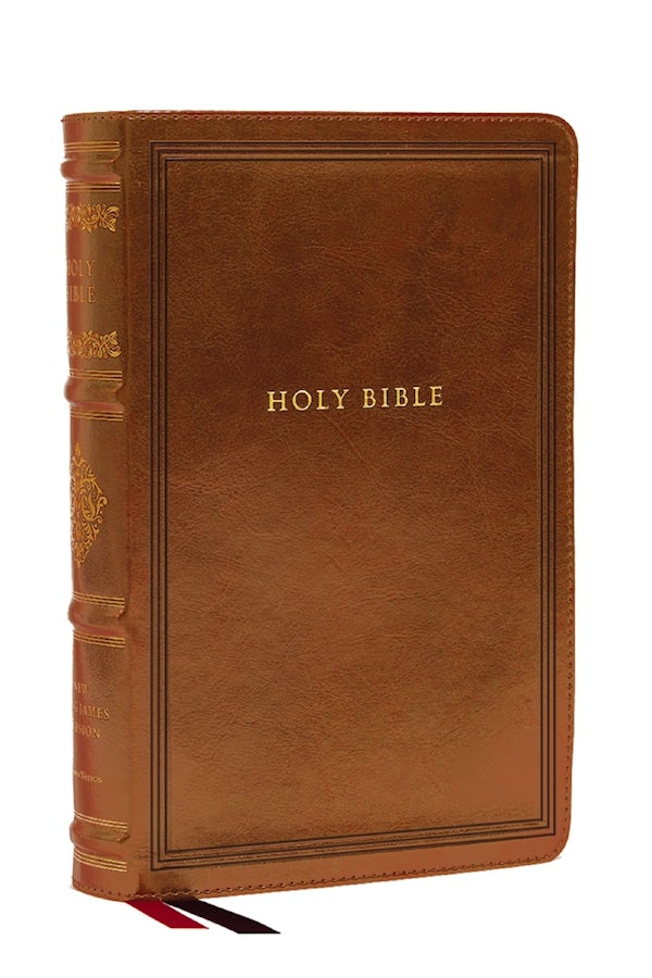 Cover image for NKJV Large Print Reference Bible, Brown Leathersoft, Red Letter, Comfort Print (Sovereign Collection), isbn: 9781400344345