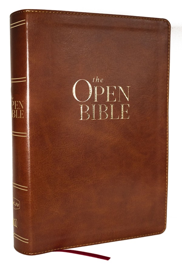 Cover image for The Open Bible: Read and Discover the Bible for Yourself (Kjv, Brown Leathersoft, Red Letter, Comfort Print), isbn: 9781400352401