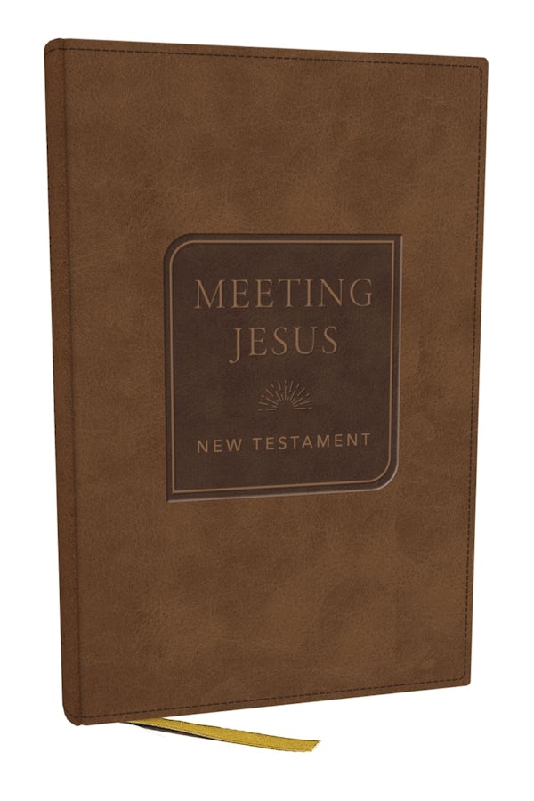 Cover image for NKJV Meeting Jesus New Testament, Brown Leathersoft, Red Letter, Comfort Print, isbn: 9781400357017