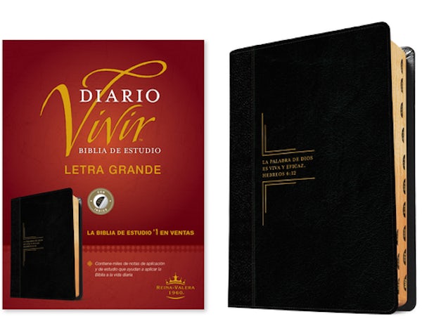 Cover image for Biblia de Estudio del Diario Vivir Rvr60, Letra Grande (Letra Roja, Sentipiel, Negro/�nice, �ndice), isbn: 9781496436696