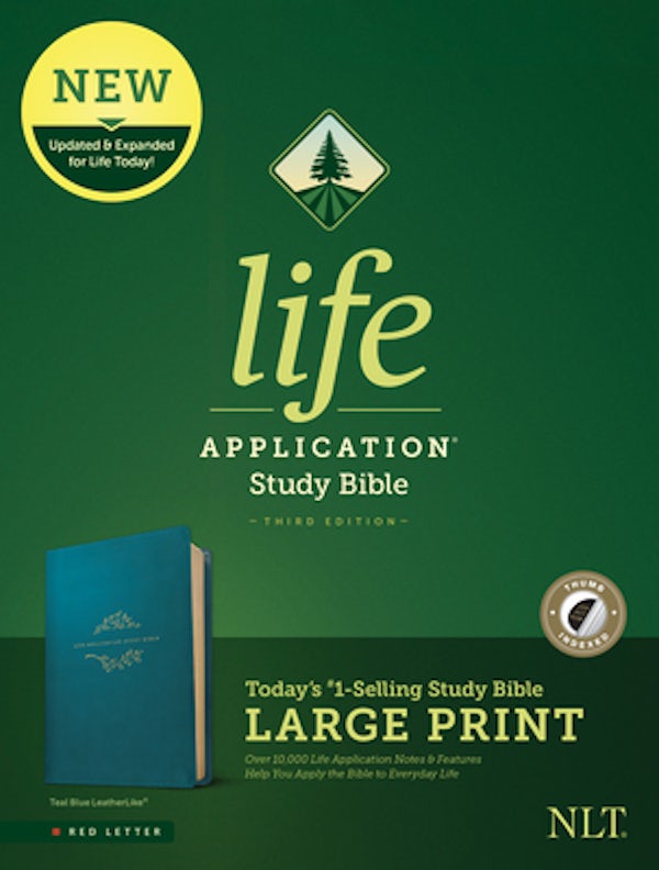 Cover image for NLT Life Application Study Bible, Third Edition, Large Print (Leatherlike, Teal Blue, Indexed), isbn: 9781496439369